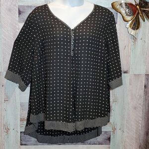 Catherines Black White Squares VNeck Popover Flowy Blouse Plus Casual Petite 624